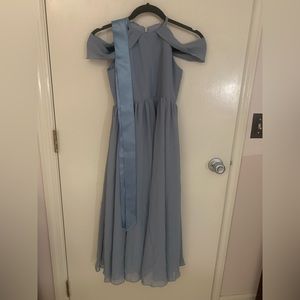 Dusty Blue Junior bridesmaid dusty blue A-line halter floor length chiffon dress